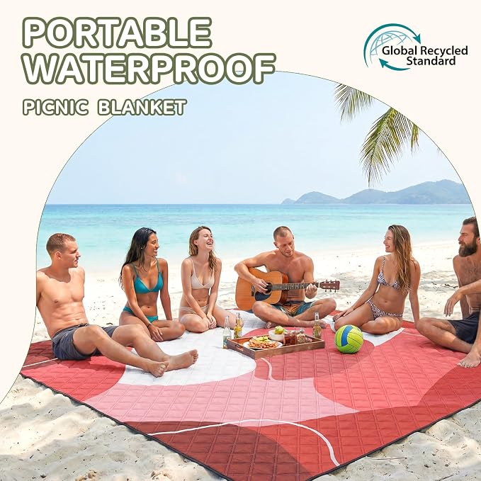 Genovega Waterproof Sandproof Beach Blanket Picnic Outdoor Camping Mat Rug Towel Oversized Extra Large Foldable Sand Free Resistant XL Giant Hawaii Honeymoon Essentials Summer Must Have Vacation Gift