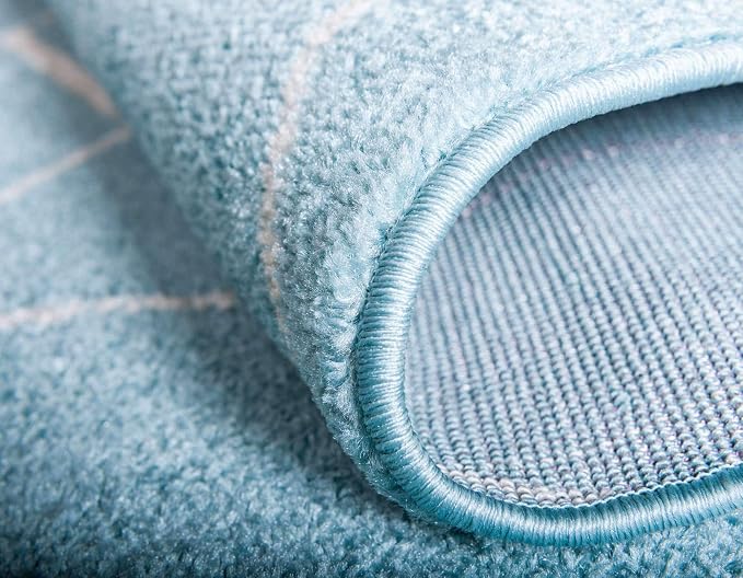 Unique Loom Trellis Frieze Collection Area Rug - Geometric (4' 1" Round, Light Blue/ Ivory)