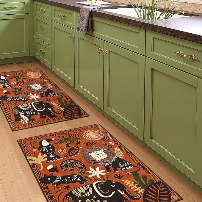 jinchan 2x3 Cute Area Rug Kids Washable Fun Rug Terracotta Boho Jungle Mat | Soft, Cozy, Non-Slip, Kid-Friendly, Safari, Lightweight, Entryway, Kitchen, Dorm, Bedroom, Laundry Room, Bathroom, Nursery