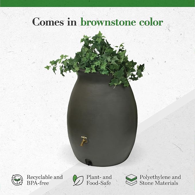Algreen Products Castilla Rain Barrel 50-Gallon, Brownstone