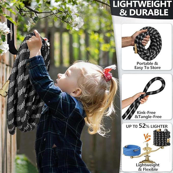 75 FT Non-Expandable Garden Hose, Lightweight Hose with 10 Function Spray Nozzle, Kink-Free Flexible Water Hose, Leak-Proof, 3/4'' Solid Connectors Garden Hose,Ultra Durable Garden Hoses