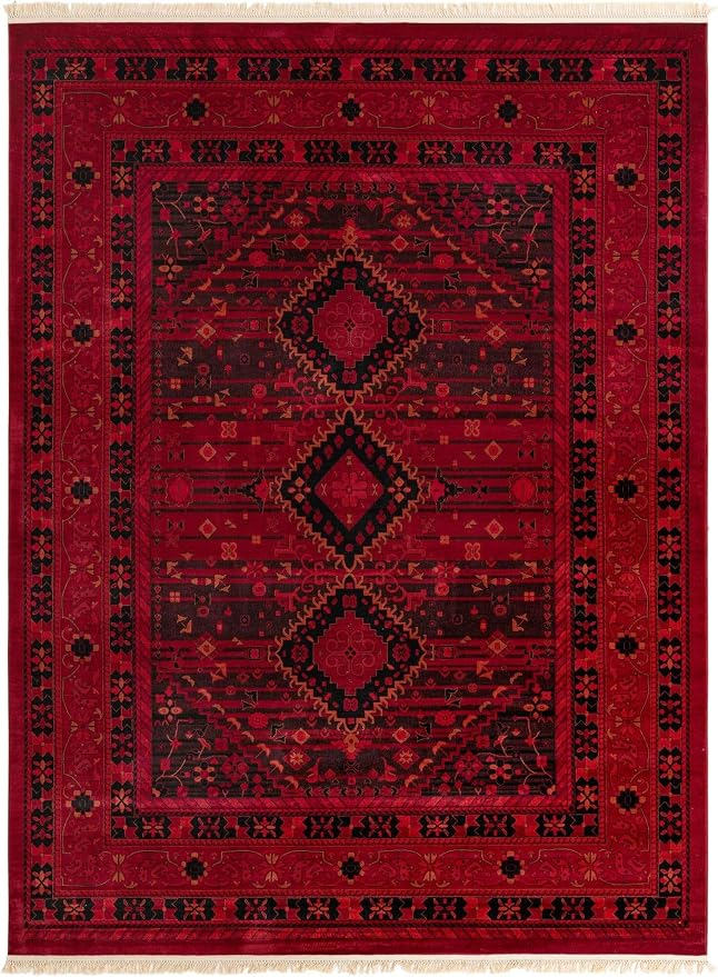 Unique Loom Tekke Collection Area Rug - Sheibani (10' x 13' Rectangle, Red/ Black)