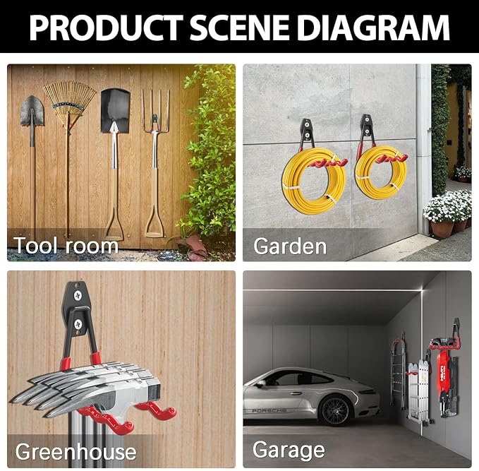 3-H Garage Wall Hooks 46 Pack,Garage Hooks Heavy Duty,Garage Storage Hooks for Hanging and Organizing Garden,Lawn,Yard Tools,Chairs,Ladders,Weed Eater,Shovel,Blower(Red)