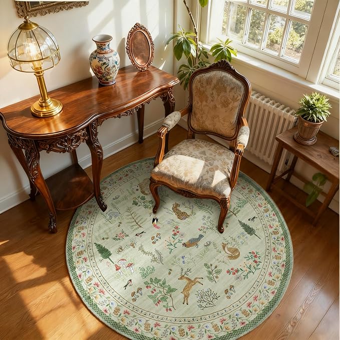 4x4 Round Bedroom Rug Washable: Living Room Rug Stain Resistant Non Slip Low Pile Small Carpet Rugs for Bedroom Kitchen Entryway Living Room Bedside Office Dorm Kids Room Entrance Indoor