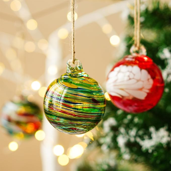 6Pcs Hand-Blown Glass Ornament Balls 2.3'' Hanging Witches Ball Gazing Ball | Exquisite Hand-Blown Glass Craft, Ideal for Home Window Outdoor Garden Patio Xmas Tree