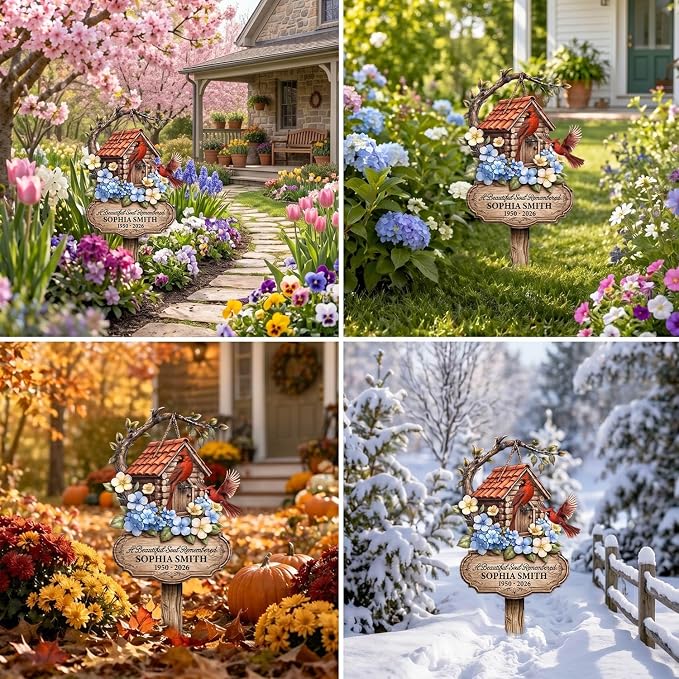 Personalized Cardinal Memorial Yard Sign Outdoor Metal Decor | custom name cardinal memorial plaque yard sign with stakes garden sympathy gift for mom outdoor decor for loss of loved one