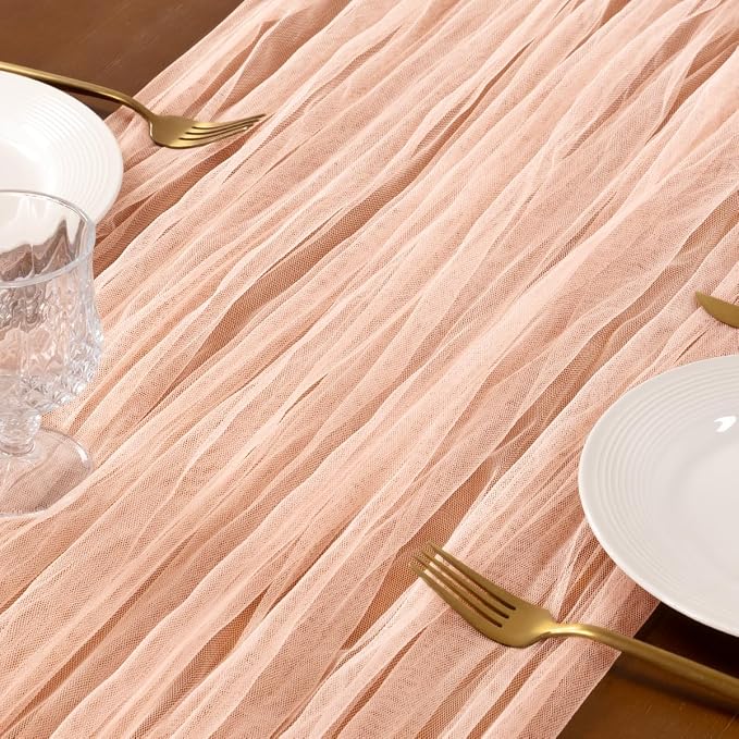 Socomi Peach Cheesecloth Table Runner Tulle Gauze Cheese clothBoho Rustic 120 inch 10FT Runner for Wedding Party Baby Shower Birthday Holiday Decorations 1pc