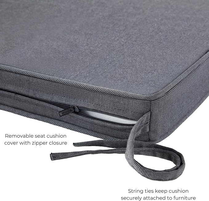 Indoor/Outdoor Chair Pads in Sunbrella Fabric – 17''x17'' Patio Seat Cushions with Foam Insert, Removable Reversible Cover & Ties for Patio Dining Chairs – Set of 2 or 4, Canvas Coal