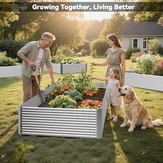 2 Pack Tall 8FT Raised Beds for Gardening, Corrugated Galvanized Steel Raised Garden Bed, Outdoor Metal Above Ground Garden Bed for Vegetables and Flowers(Rectangular)-8x3FT