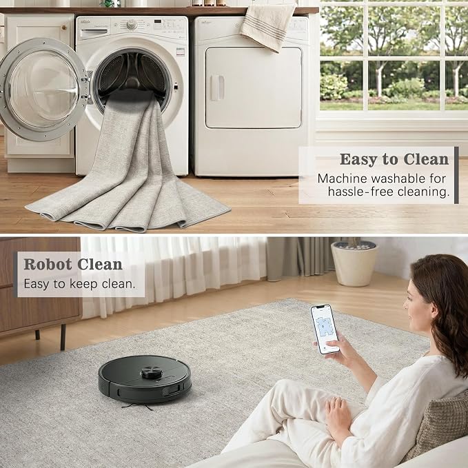 DCX Washable 6x9 Area Rug for Living Room, Soft Beige Gray Neutral Floral Rug with Non-Slip Rubber Backing, Kid & Pet Friendly Low Pile Stain Resistant Carpet for Bedroom, Nursery