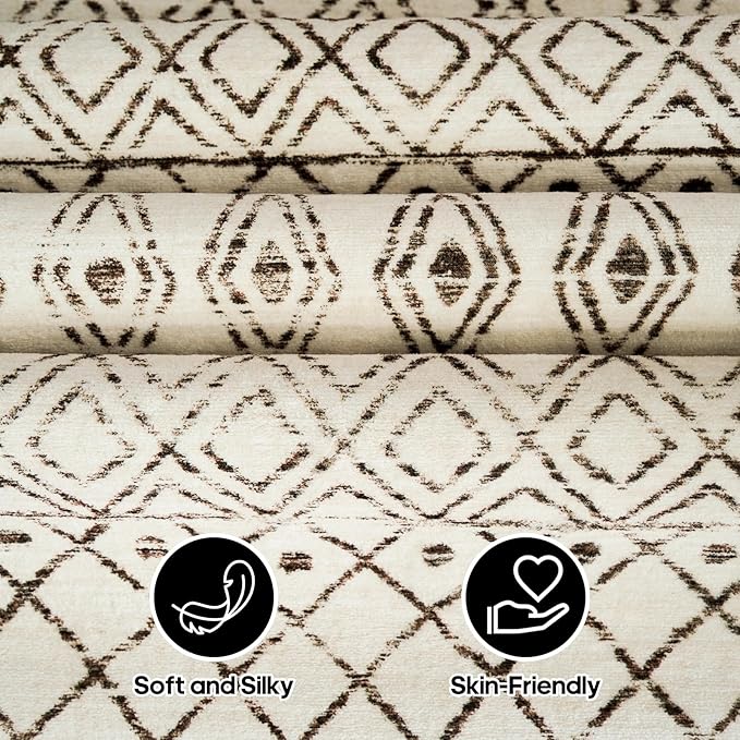 2x5 Rug Runner Boho Geometric: Washable Hallway Moroccan Runners Beige | Non Slip Low Pile Soft Pets Friendly Rugs for Kitchen Bathroom Bedroom Entryway Laundry