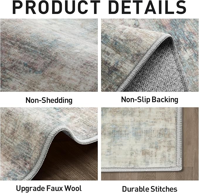 10x14 Area Rugs for Living Room: Washable Abstract Multi Color Carpet | Non-slip TPE backing makes this washable soft low-pile rug safe & durable, Pet-friendly decor for dining room,nursery,office