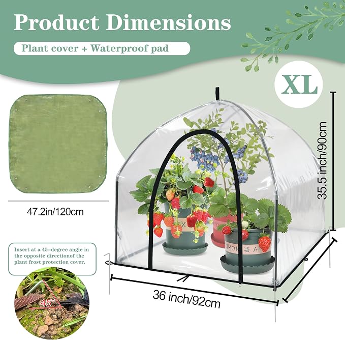 36" Tabletop Plant Cover w/Waterproof Base Ventilation Window for Winter