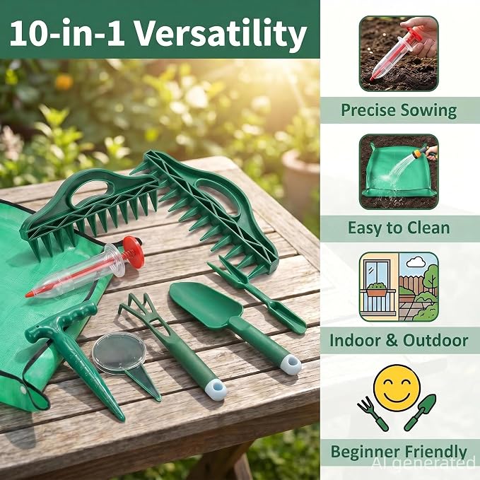 Bonsai Tools Kit 10Pcs Indoor & Outdoor Gardening Tool Potting Mat | Seed Planter Tool, Repotting Mat, Plant Kit, Seed Planting Tools, Lawn & Garden Spreaders, Mini Garden tools, Garden Seeder