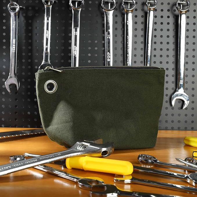 Multi-Purpose Tool Storage Bag - 16OZ Waxed Canvas Tools Organizer Pouches for Men Women | 1 Small + 1 Large | Army Green, Portable Item Collection Pouch for Coins Pliers Nuts