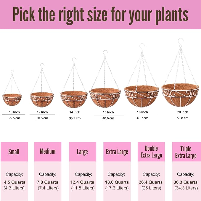 LaLaGreen Hanging Planter For Outdoor (20 Inch, 4 Pack) Extra Large White Metal Wire Hanging Plant Planter with Coco Liner Round Garden Balcony Country Decor Flower Pot Deck Porch Holder Hanger Modern