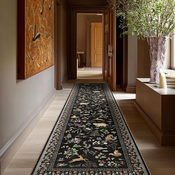Machine Washable Kitchen Runner Rugs: 2'x10' Hallway Runner Non Slip Low Pile Stain Resistant Soft Carpet Runners for Hallways Indoor Entryway Kitchen Laundry Room Bedroom Farmhouse