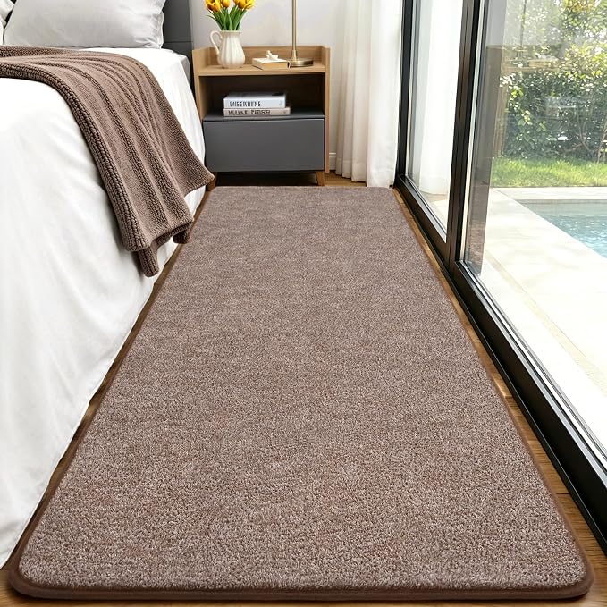 Keeko 2x8 Area Rugs for Living Room,Soft Washable Memory Foam Bedroom Rug | Indoor Throw Rug Low Pile Minimalist Non Slip Carpet for Kids Nursery Classroom Dorm Room Home Decor Brown and White