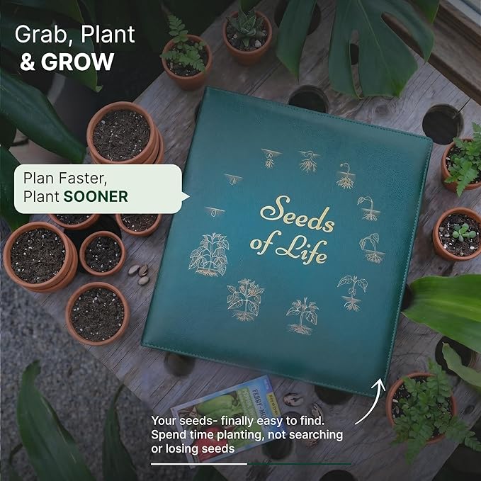Seeds of Life - Seed Storage Organizer Binder – Compact Seed Packet Organizer with 50 Sheets Holding 200 Seed Envelopes, Complete Seed Saving Binder Kit for Gardeners