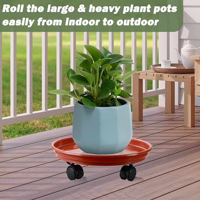 4 Packs Plant Caddy with Wheels 11.8" Plastic Rolling Plant Stands Heavy-Duty Plant Dolly with Casters Indoor Outdoor Wheeled Plant Roller Base Large Planter Saucers Plant Mover