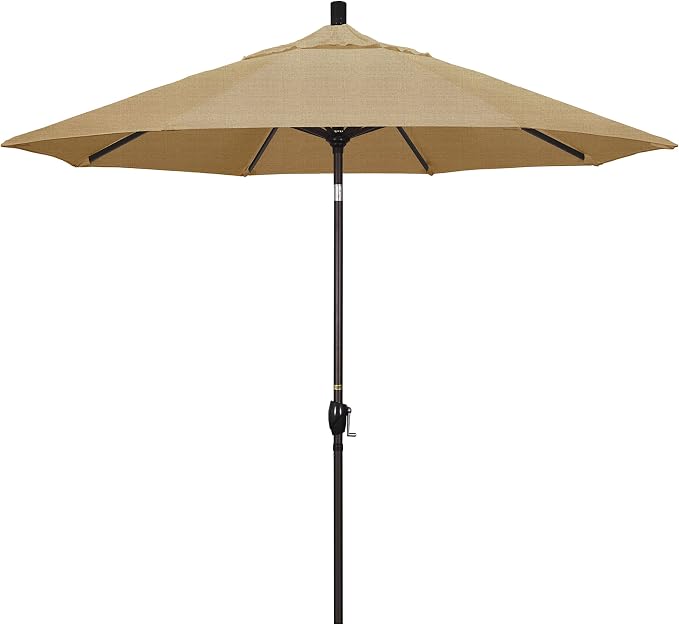 California Umbrella 9' Round Aluminum Market Umbrella, Crank Lift, Push Button Tilt, Bronze Pole