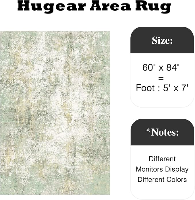 5x7 Green Modern Abstract Washable Area Rug for Living Room | Low Pile, Non Slip, Modern Abstract Style, Soft Indoor Rug for Living Room, Bedroom, Dining Room, Office, Home Decor