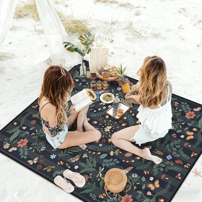 Mushroom Picnic Blankets Waterproof Foldable, 80″X80″ Extra Large Picnic Mat Insect Outdoor Blanket for Grass, Packable Beach Blanket Sandproof Picnic Accessories for Camping Music Festival Park Lawn
