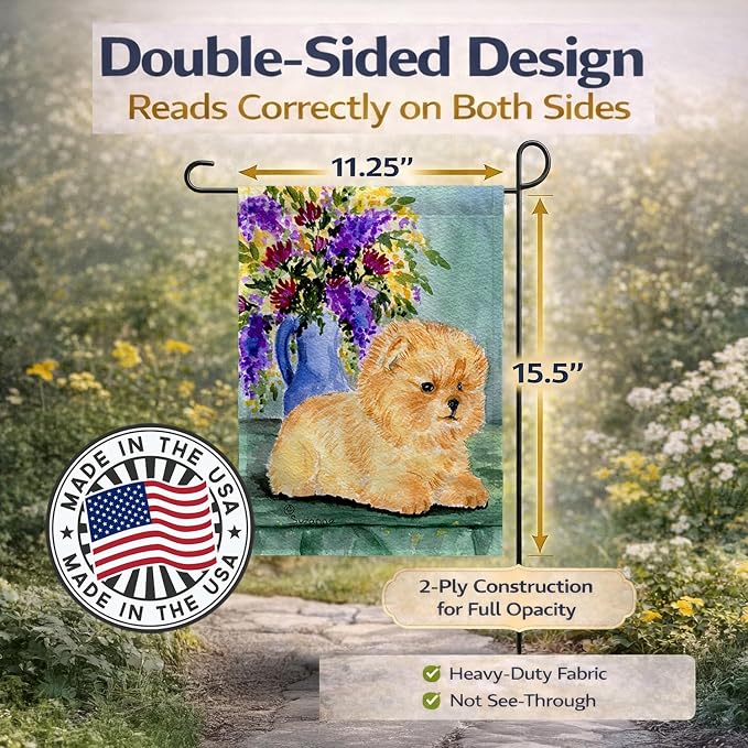 Caroline's Treasures SS8302GF Pomeranian Garden Flag Mailbox Flag Decorative Yard Flag Banner Outside Patio Artwork Yard Flower Beds, Garden Size, Multicolor
