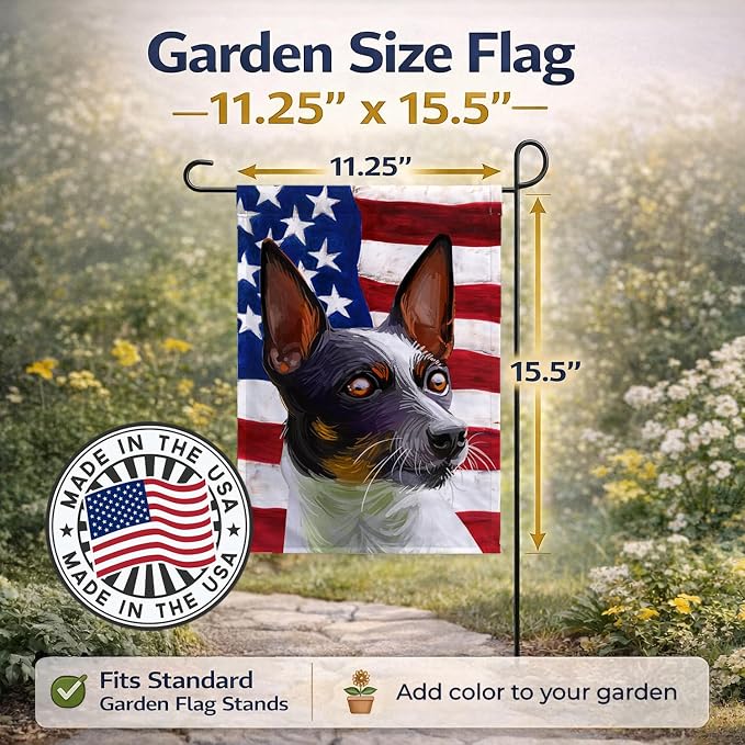 Caroline's Treasures CK6737GF Tenterfield Terrier American Flag Garden Flag Mailbox Flag Decorative Yard Flag Banner Outside Patio Artwork Yard Flower Beds, Garden Size, Multicolor
