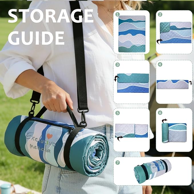 Exclusivo Mezcla Extra Large Waterproof Picnic Blankets 3 Layer, Sandproof and Foldable Outdoor Blanket for Beach Camping, Park and Travel