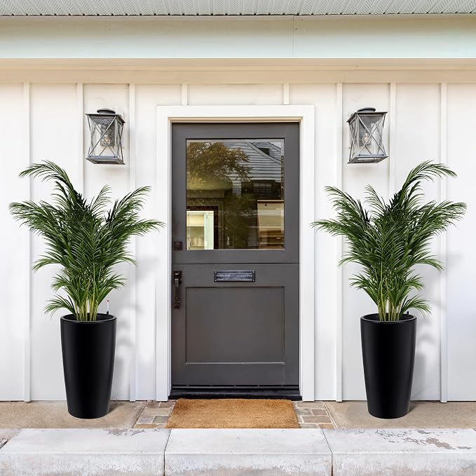 Garvee Tall Planters for Outdoor Plants, 30 in Large Planters Set of 2, Outdoor & Indoor Planters with Water Level Monitor ＆ Inner Bucket, Automatic Watering, for Porch, Patio, Backyard, Black
