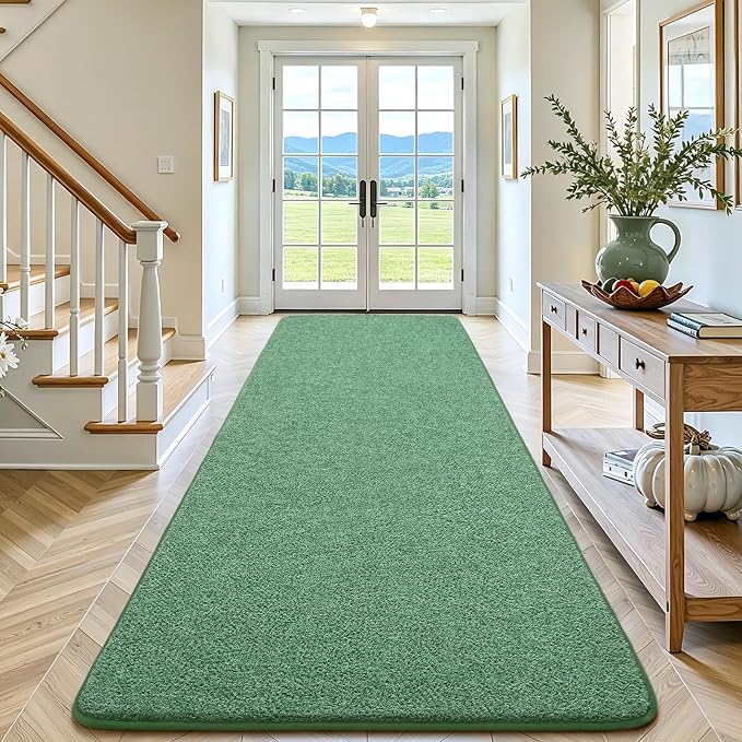 Keeko 2x6 Area Rugs for Living Room,Soft Washable Memory Foam Bedroom Rug | Indoor Throw Rug Low Pile Minimalist Non Slip Carpet for Kids Nursery Classroom Dorm Room Home Decor Green and White