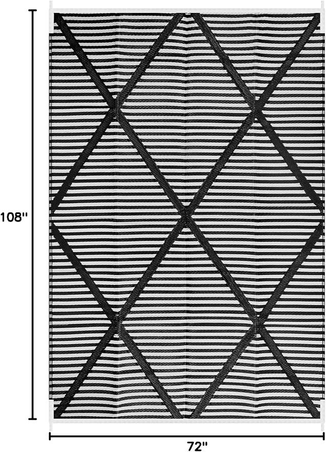 Lahome Waterproof Outdoor Rug 6x9, Reversible Plastic Straw Outdoor Patio Rugs for Camping, Rv Mats for Outside Porch Decor Backyard Camper Picnic, Black 6'x9'
