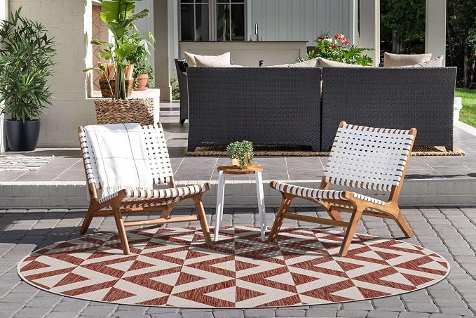 Unique Loom Outdoor Collection Area Rug - Napa (6' 7" Round, Rust Red/ Ivory)