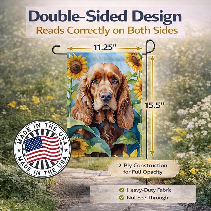 Caroline's Treasures DAC6059GF Cocker Spaniel in Sunflowers Garden Flag Mailbox Flag Decorative Yard Flag Banner Outside Patio Artwork Yard Flower Beds, Garden Size, Multicolor