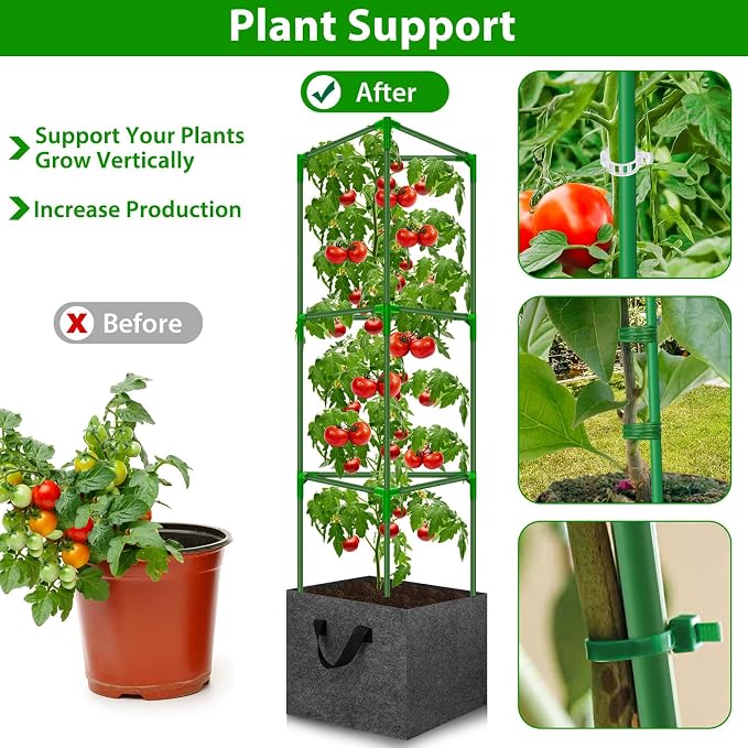 Tomato Cages for Garden with Grow Bags, 2 Pack Tomato Cage Trellis, Garden Cage Heavy Duty Tomato Stake Support, Plant Cage for Pots Plants Vegetable