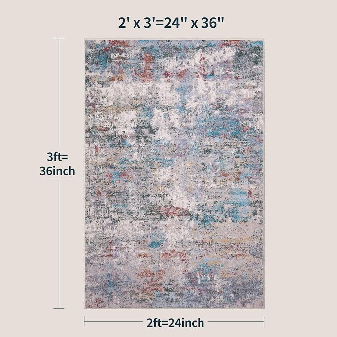 Tangsoo Abstract 2x3 Washable Rugs for Entryway, Small Area Rug Non Slip | Modern Soft Low Pile Throw Rugs, Indoor Front Door Mat Rug for Entrance Entry Foyer Kitchen Bathroom Blue Grey Home Decor
