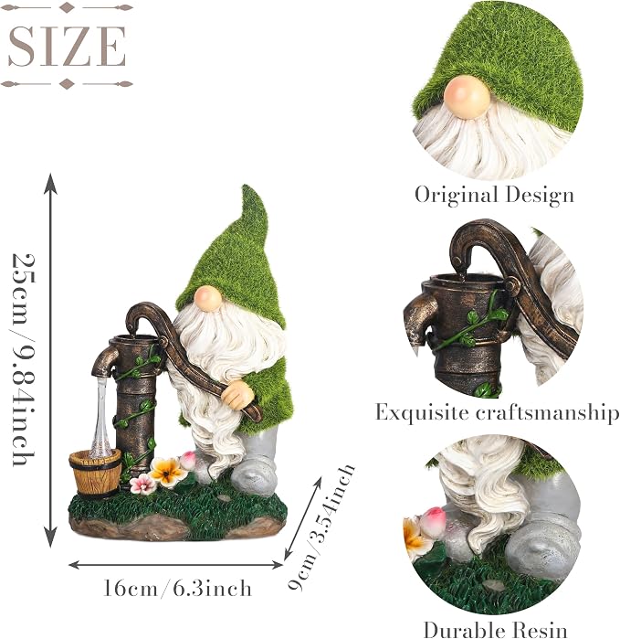TERESA'S COLLECTIONS Garden Outdoor Decor, Garden Gnomes Decor with Solar Lights, St Patricks Decorations for Outdoor Decor, Waterproof Resin Decorations for Porch Patio, Gift for Dad and Mom, 10"
