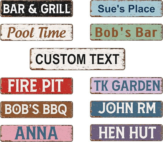 Custom Rustic Metal Signs Personalized,Vintage, Door, Porch Sign, Delivery. Outside Or Inside Use. Our Metal Are UV Printed .040 Solid Aluminum. Home Office Yard Man Cave 3x12 Rustic