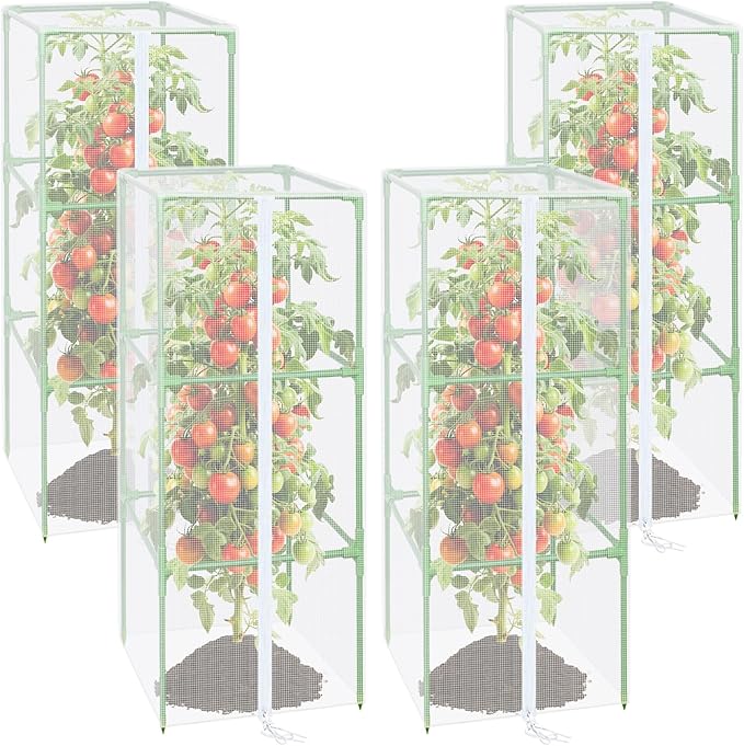 ZeeDix 43.3" x 16.1" Garden Bird Netting for Square Tomato Cage, 4 Pack Garden Mesh Barrier, Plant Covers Protect Tomatoes, Vegetables, Blueberry Bush from Birds & Pests