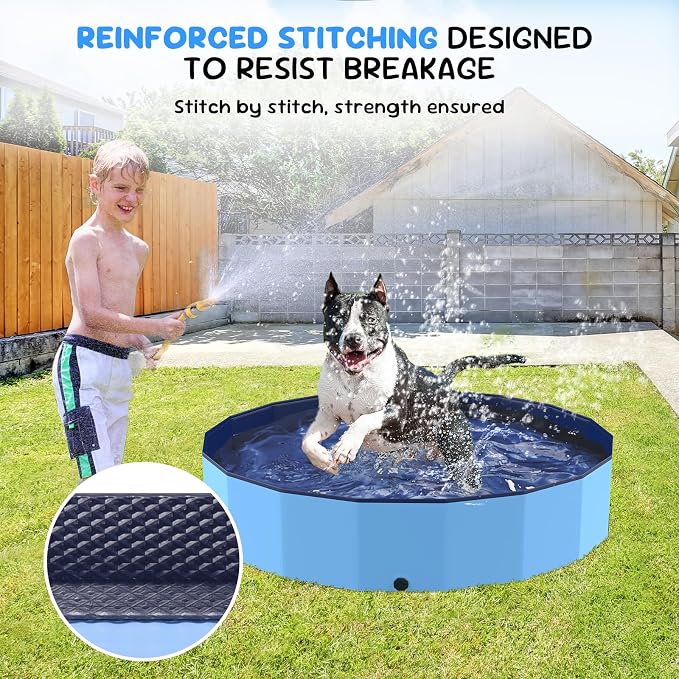 47'' Foldable Dog Pet Bath Pool, Heavy Duty Non-Slip Kiddie Pool, Plastic Pet Wading Pool for Puppy Small Medium Large Dogs, Indoor and Outdoor Kids Pet Dog Bathtub