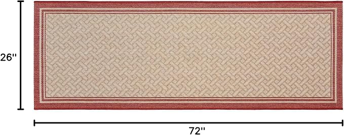 Gertmenian Indoor Outdoor Classic Flatweave Area Rug, Stain & UV Resistant Carpet, Deck, Patio, Poolside & Mudroom, 2x6 Ft Runner, Simple Border, Red Tan, 22015