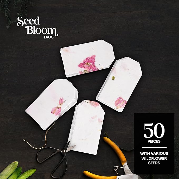 50Pcs Plantable Pink Seed Paper Tags with Wildflower Seeds, Writable & Plantable Present for Moms, Plant Lover, Teachers, Ideal for Weddings, Baby Shower Favors, Memorial, & Celebrations