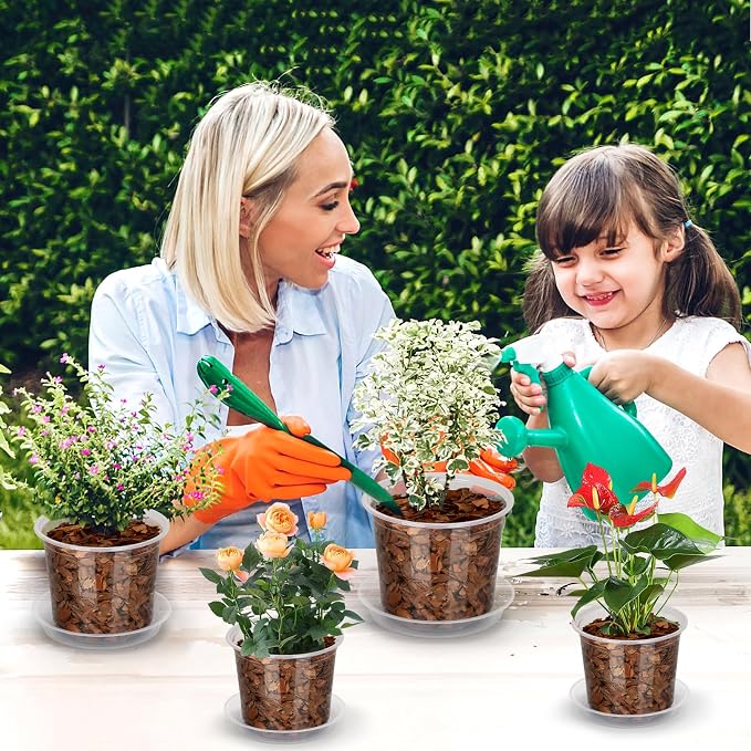 24 Pack 7/6/5 Inch Clear Nursery Pots with Drainage and Saucers, Clear Plastic Plant Pots for Plants, Seed Starting Pots