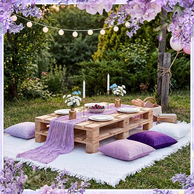 Moukeren 10 Pcs 71''x102'' Extra Large White Outdoor Boho Picnic Blanket with Table Runner and 8 Throw Pillow Covers Oversized Washable Portable Beach Blanket for Picnic Camp Lawn Wedding