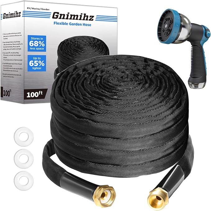 Garden Hose 100 ft, Made of TPE (BetterThan PVC/Hybrid Polymer), Lightweight yet Durable Water Hose with Ergonomic Grip, Drinking Water Safe Material, All-Weather, 3/4" GHT Fittings