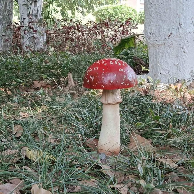 Mushroom Decor Outdoor Garden Statue - Garden Gnome's Favorite Garden Decoration Patio Decor (11.8", Red)