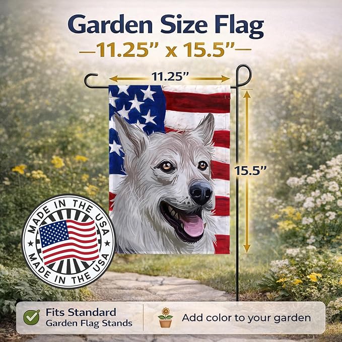 Caroline's Treasures CK6756GF West Siberian Laika American Flag Garden Flag Mailbox Flag Decorative Yard Flag Banner Outside Patio Artwork Yard Flower Beds, Garden Size, Multicolor