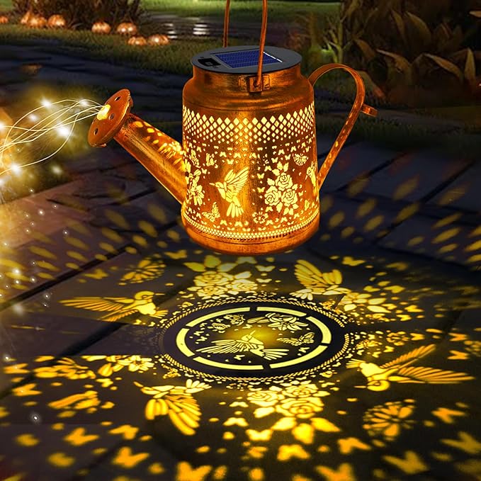 2 Pack Big Solar Lanterns Outdoor Waterproof, Gift for Mom Grandma Women Wife Daughter Mother's Day, Hummingbird Watering Can Garden Light With Shepherd Hook, Solar Path Light Yard Outside Patio Decor