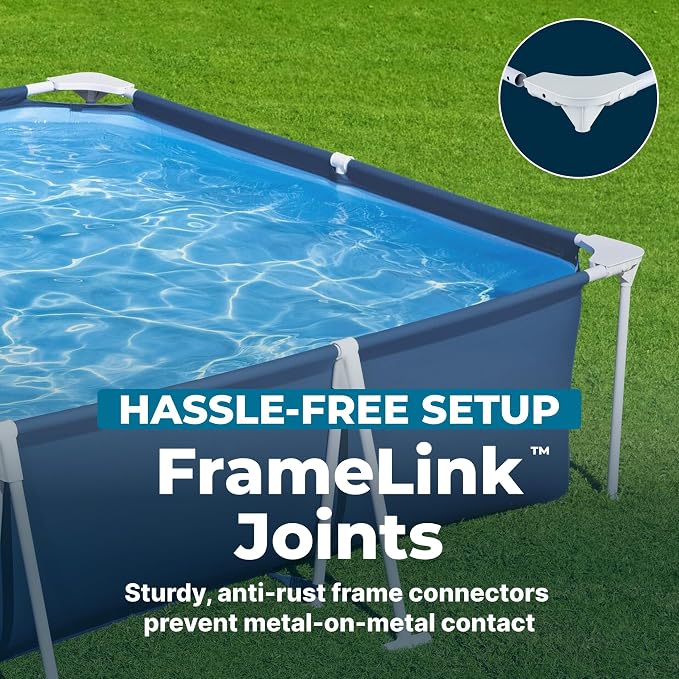 Bestway Steel Pro 9.8' x 6.6' x 26" Above Ground Pool, Rectangular Metal Frame Outdoor Swimming Pool Set with Filter Pump & Type I Cartridge, Blue